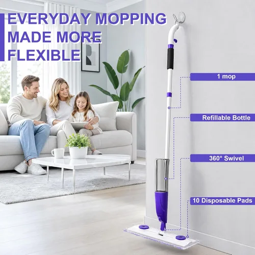 Vista 2 de Kit de trapeador en aerosol para limpieza de pisos con 10 almohadillas