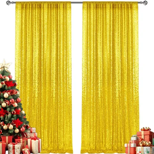 Vista 98 de 2 paneles de cortinas de fondo de lentejuelas verdes de 8 pies, cortinas de fondo de fotografía con purpurina para decoración de Navidad, boda