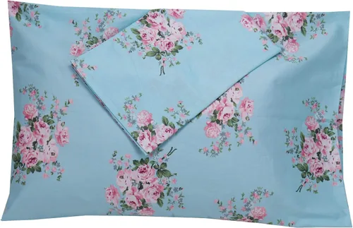 Vista 4 de Juego de 2 fundas de almohada de algodón azul suave, fundas de almohada de tamaño Queen con estampado floral con cierre de sobre, 20 x 30 pulgadas