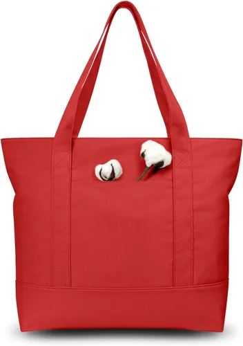 Vista 32 de TOPDesign Paquete de 1 bolsa de lona con bolsillo externo, bolsa de compras reutilizable para comestibles, cierre de cremallera superior, artículos