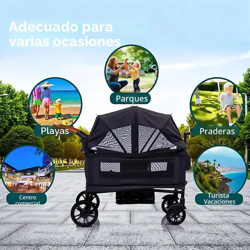 Vista 7 de Cochecito de lujo para 2 niños y carga - Ligero plegable de viaje todo terreno doble vagón para recién nacidos y niños pequeños con arnés de 5