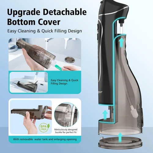 Vista 5 de Aetiovek Leominor - Hilo dental portátil para agua, 10.14 fl oz. irrigador oral actualizado con tanque removible, IPX7 resistente al agua, limpiador