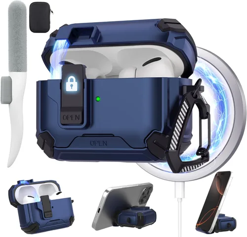 Vista 21 de Maxjoy Funda protectora para AirPods 4 2024, funda protectora para AirPods de 4ª generación con bloqueo automático, compatible con MagSafe, Verde