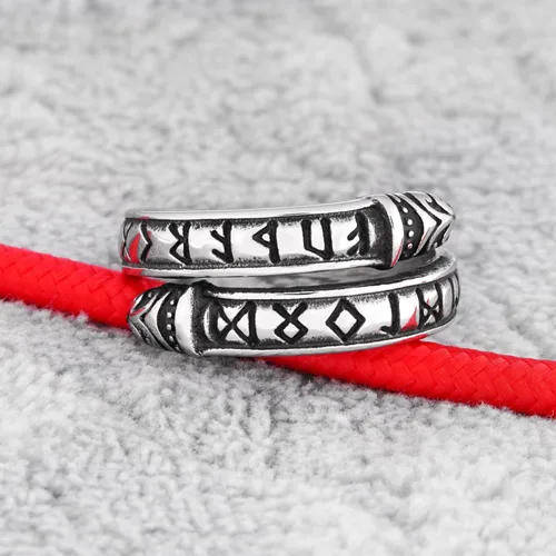 Vista 5 de Gungneer Anillo circular de runa vikinga nórdica de acero inoxidable para hombres y mujeres, joyería de amuleto pagano nórdico