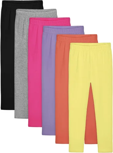 Vista 9 de Resinta Paquete de 6 Leggings de Algodón para Niñas Pantalones Ajustados Elásticos de Ponerse Fácil con Cintura Elástica Extensibles de Longitud