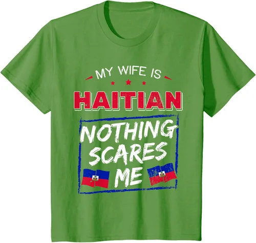 Vista 83 de My Wife Is Haitian Republic of Haiti Heritage Roots - Camiseta con bandera, Negro, S