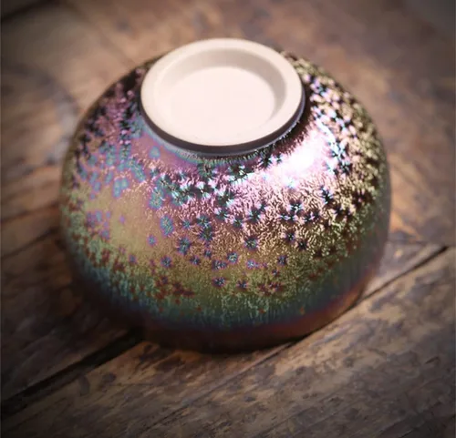 Vista 2 de Colorido JianZhan Tenmoku Taza de té Cuenco de artesanía china antigua Taza de la colección de diseñador, ceremonia de estilo antiguo hecho a mano