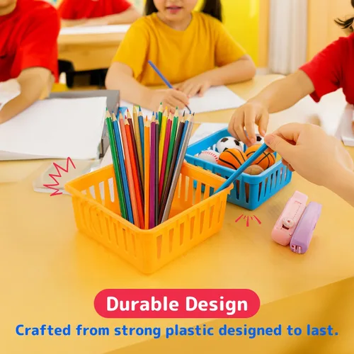 Vista 13 de PREXTEX Cestas de almacenamiento para el aula, contenedor de lápices y lápices - Organización del aula - Cestas cuadradas de plástico multicolor, 5