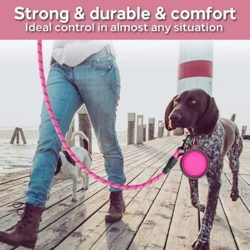 Vista 3 de COOYOO - Conjunto de 2 correas para perro de 5 pies, de alta resistencia, cómodo mango acolchado, correa reflectante para perros medianos y grandes