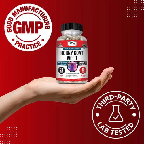 Vista 6 de Kaya Naturals Horny Goat Weed para hombres y mujeres, complejo de 1560 mg con maca, palma enana americana, ginseng, suplemento de vitamina