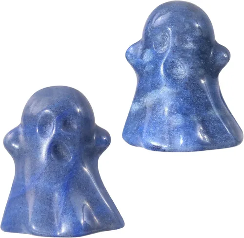 Vista 8 de TUMBEELLUWA 2 figuras de fantasma de Halloween, estatua de cristal tallada, piedra energética, mini escultura coleccionable para decoración