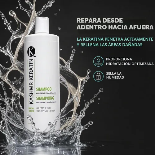 Vista 4 de Kashmir Keratin Champú enriquecido sin sulfato hidratante sin parabenos para todo tipo de cabello y cabello seco dañado (33.8 onzas líquidas)