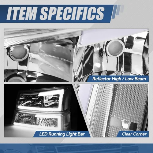Vista 3 de Auto Dynasty 4 piezas lámparas LED DRL para faros delanteros compatibles con Chevy Silverado Avalanche 1500 2500 3500 03 04 05 06 / Chevy Silverado