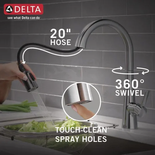 Vista 7 de Grifo Delta Faucet Monrovia de Níquel Cepillado para Cocina, Grifos de Cocina con Rociador Desplegable, Grifo de Fregadero de Cocina con Lumicoat
