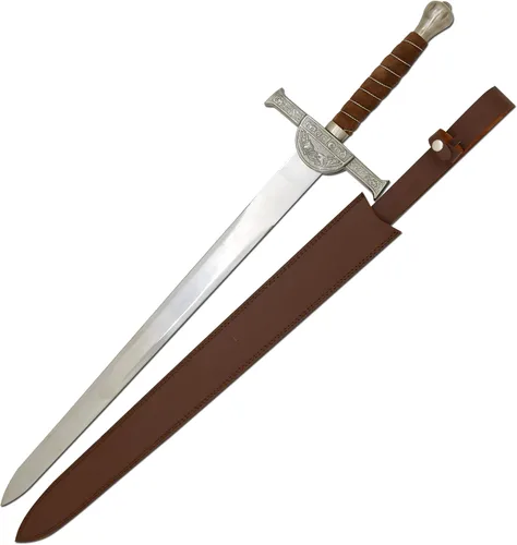 Vista 10 de Medieval Warrior Knights Templar Long Sword with Sheath Steel Guard, Leather Wrapped Handle