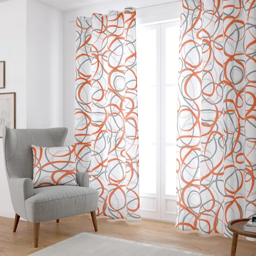 Vista 8 de Cortinas Geométricas Naranja Gris Blanco 2 Juegos de Paneles Patrón de Arte Moderno de Línea Abstracta Tratamientos para Ventanas Oscurecimiento