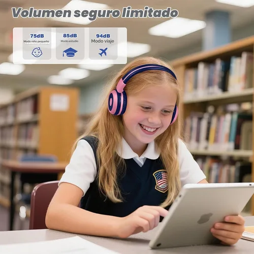 Vista 3 de SIMOLIO Auriculares inalámbricos para niñas, Bluetooth plegables para niños, con micrófono y volumen limitado, auriculares estéreo sobre la oreja