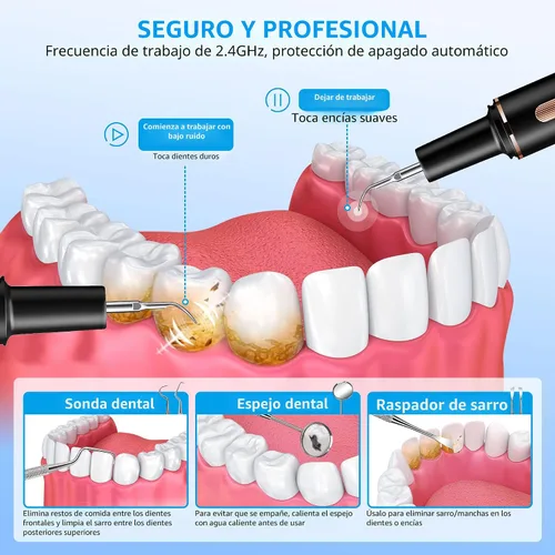 Vista 3 de Kit de limpieza de dientes, removedor de placa para dientes, herramienta portátil para quitar placa dental con LED, blasador de placa para dientes