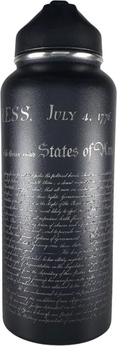 Vista 5 de Declaration of Independence - Botella de agua aislada de acero inoxidable de doble pared de 32 onzas, grabado de dos caras, grabado en Estados