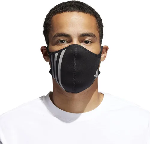 Vista 3 de adidas Originals - Cubrebocas deportivo de 3 rayas para hombre, paquete de 3, color negro (mediano)
