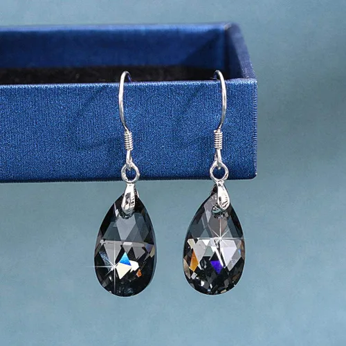Vista 54 de Aretes colgantes de cristal austriaco con forma de lágrima para mujer, joyería hipoalergénica de plata de ley 925