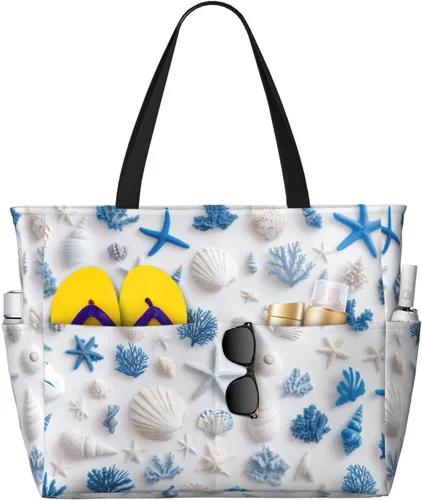 Vista 11 de Bolsa de playa para mujer, bolsa de playa impermeable y a prueba de arena con bolsa húmeda, bolsa de viaje grande para viajes de fin de semana