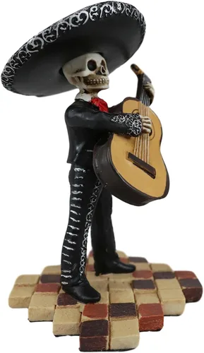 Vista 2 de Ebros Tradicional Charro Traje Negro Mariachi Banda Musical Jugador Esqueleto Figura Esqueleto Día de los Muertos Folk Músico Dias De Los Muertos