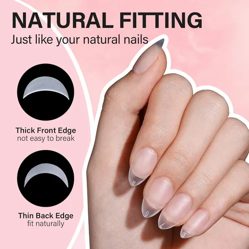 Vista 6 de AILLSA Kit de uñas almendra con lámpara UV, 240 piezas de puntas de uñas cortas de gel y kit de pegamento en gel con pegamento de uñas 2 en 1, capa