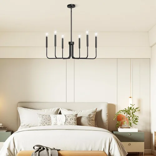 Vista 8 de VEVOR Candelabro de 6 Luces, Candelabro de Metal Estilo Granja, Altura Ajustable, Lámpara Colgante de Comedor para Techos, Candelabro Moderno
