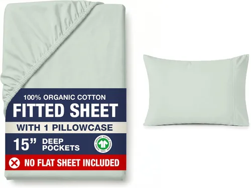 Vista 62 de LANE LINEN - Sábana bajera tamaño individual 100% algodón orgánico y 1 funda de almohada, tejido de percal suave, transpirable, apta para colchones
