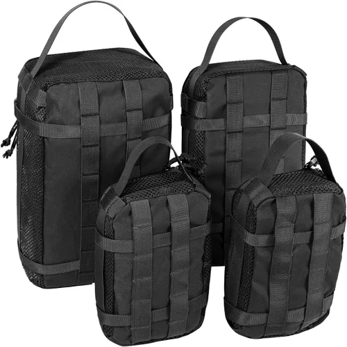 Vista 20 de Juego de 4 cubos de embalaje tácticos, bolsa de almacenamiento de malla compresible, organizador portátil Edc Molle.
