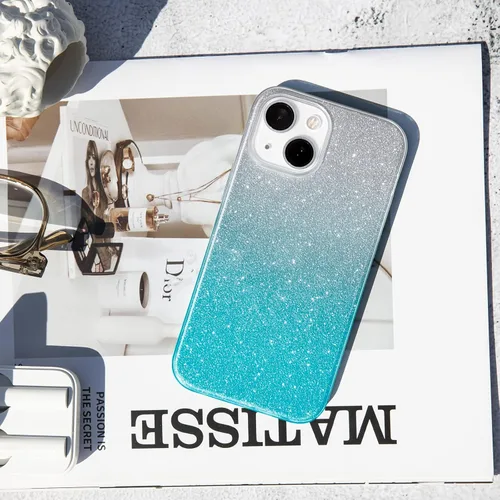 Vista 4 de MATEPROX Funda protectora para iPhone 13 Mini/12 Mini - Bling Sparkle Cute - Funda protectora para niñas y mujeres (verde degradado)