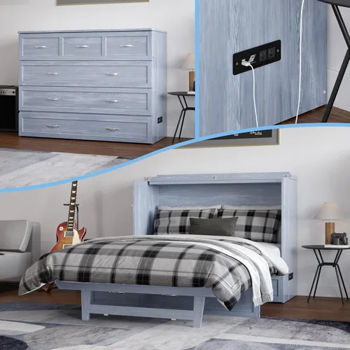 Vista 28 de AFI, Northfield Murphy Bed - Baúl de cama Twin XL con colchón de 6", cajón de almacenamiento y cargador USB integrado, ámbar quemado Amarillo ámbar