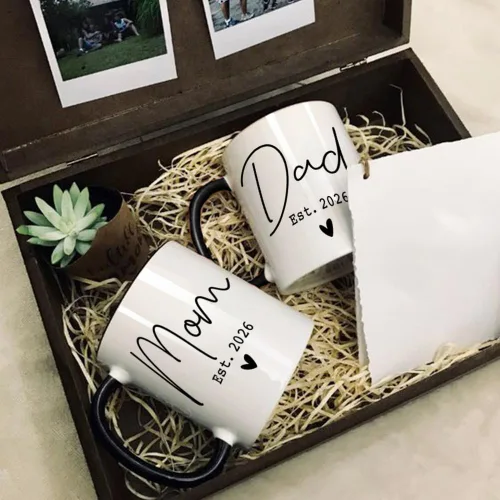 Vista 5 de EST 2026 - Juego de tazas de anuncio de embarazo para mamá y papá, regalos para padres primerizos, regalos de cumpleaños para madre primeriza y papá