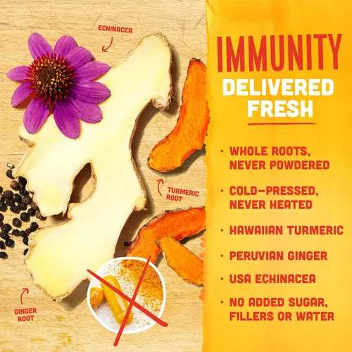 Vista 4 de Vive Organic Inmune Support Shot, jengibre prensado en frío, cúrcuma y equinácea, sin gluten, vegano, refuerzo de inmunidad original, 2 onzas