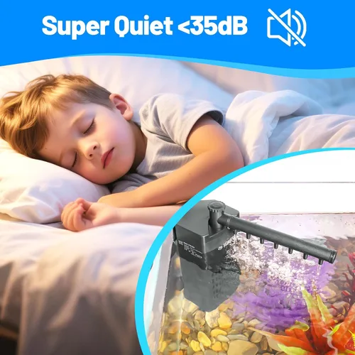 Vista 4 de Yaubay Filtro interno para acuario de hasta 10 galones, filtros de tanque de peces mejorados con trío de filtración de 3 etapas, flujo de agua