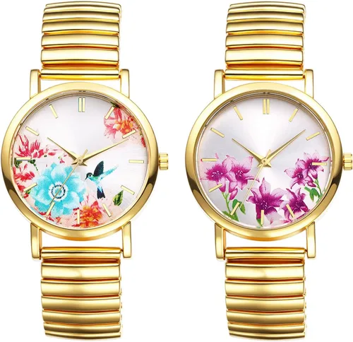 Vista 7 de Avaner Relojes de banda elástica para mujer: correa elástica para mujer, cara grande, estilo bohemio, floral, cuarzo, fácil de leer, brazalete