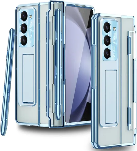 Vista 11 de Funda diseñada para Samsung Galaxy Z Fold 5 con soporte para S Pen y S Pen, soporte portátil y protector de pantalla frontal transparente Fold 5