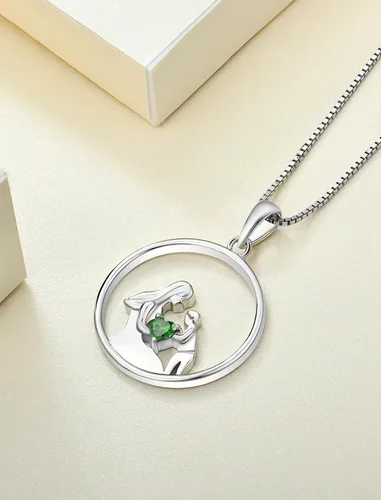 Vista 5 de YL Collar para madre de plata de ley 925 con colgante redondo de piedra natal para mamá