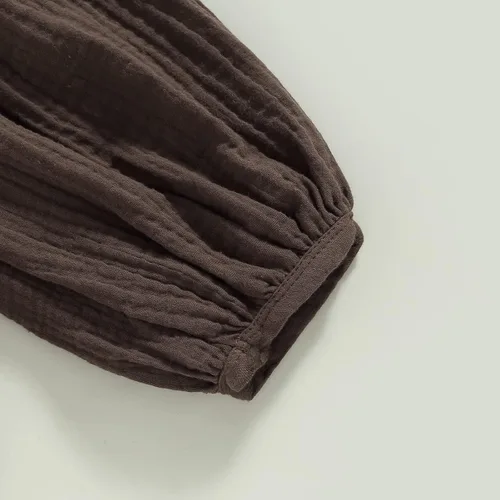 Vista 4 de Pantalones de harén para niños y niñas, pantalones básicos lisos, pantalones de algodón y lino, unisex, para bebé