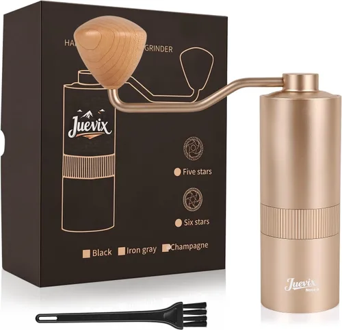Vista 10 de Molinillo de café manual con ajuste externo, rebaba cónica de acero inoxidable de seis estrellas, molinillo de mano ajustable para expreso, vertido
