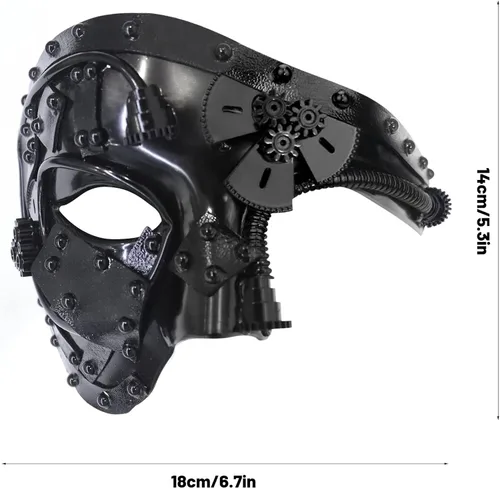 Vista 2 de IncreDecor Steampunk Cyborg Masquerade Mask, Half Face Mardi Gras Mask for HalloweenCostumePhantom of the Opera
