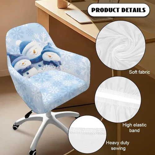 Vista 6 de Funda de asiento para silla de oficina, diseño de muñeco de nieve, con reposabrazos, reutilizable, moderna, con parte inferior elástica, fácil