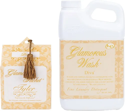 Vista 6 de Tyler Glam Wash Detergente para Ropa, Diva 454g, Líquido, 16 FL Oz HE Safe con Bolsita, Autoglam, Bentleygift Pluma Quitamanchas
