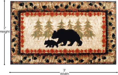 Vista 2 de Masada Masada Rugs 2'x3' Alfombra temática de cabina/cabaña con escena de oso y cachorro