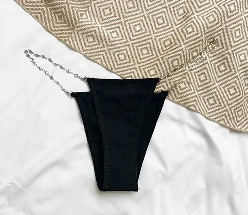 Vista 6 de Bragas sexy con cadena para mujer, Negro