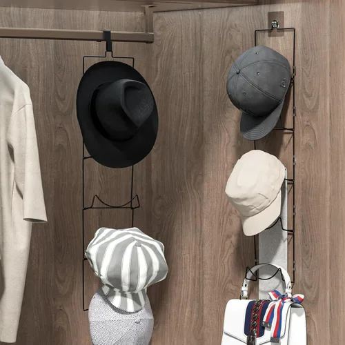 Vista 3 de LINFIDITE Paquete de 10 soportes para colgar sombreros, organizador flexible con múltiples ganchos, montado en la pared, sobre la puerta, para gorra
