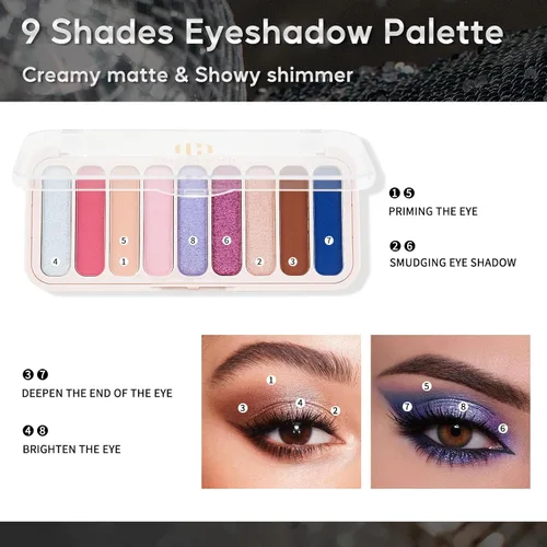 Vista 4 de Color Nymph Kit de maquillaje todo en uno para mujeres y niñas, juego de regalo de cosméticos con bolsa de hombro de lentejuelas, incluye paleta
