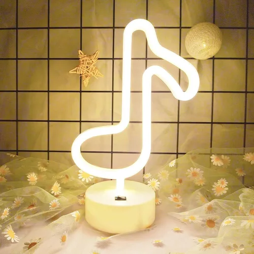 Vista 3 de Luces de notas musicales - Letreros de neón con notas de música LED, funciona con USB/batería, blanco cálido