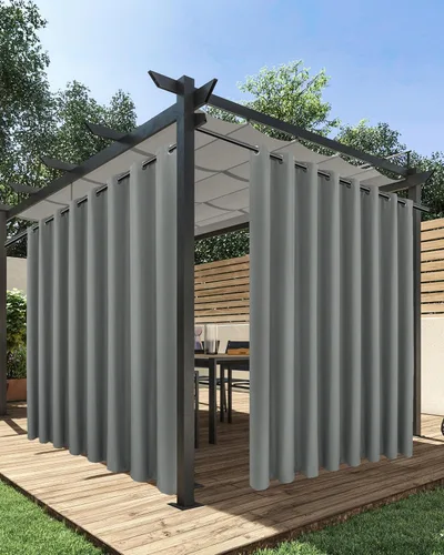 Vista 24 de HolidayIdeas Cortinas impermeables para patio, 4 paneles, 54 x 84 pulgadas, protección de privacidad y filtrado de luz, cortinas exteriores con Negro